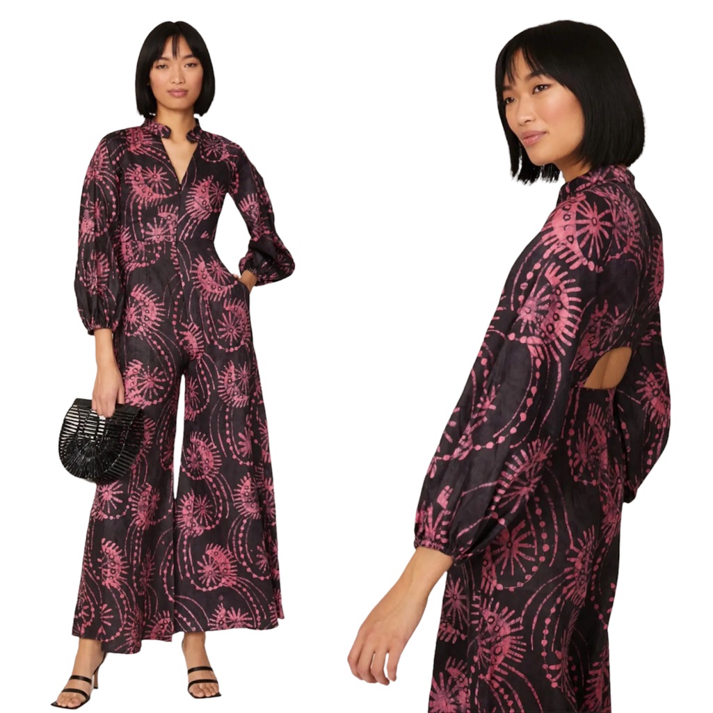 Kahindo Cutout Jumpsuit Luo Tie Dye Super Wide Leg Ballon Long Sleeve Fireworks